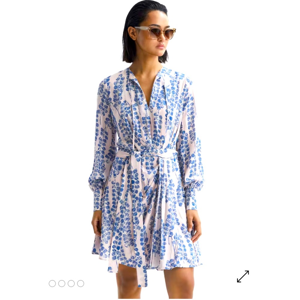 Reiss MARNIE
PRINTED BELTED LONG SLEEVE MINI DRESS IN PINK/BLUE